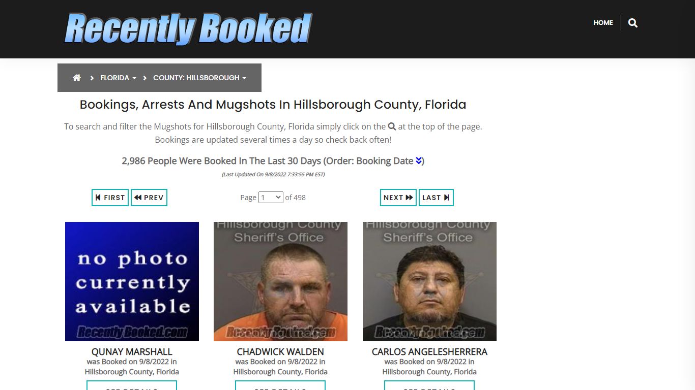 Bookings, Arrests and Mugshots in Hillsborough County, Florida